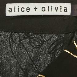 Pre Owned Alice + Olivia Black Printed Crepe Pleated Maxi Skirt M