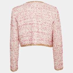 Pre Owned Alice + Olivia Sequin Embellished Tweed Chain Detail Cropped Jacket M