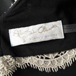 Pre Owned Alice + Olivia Black Floral Embroidered Mesh Tru Crop Top M