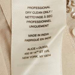 Pre Owned Alice + Olivia Beige Embellished Mesh Zip -Up Crop Top S