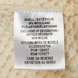 Pre Owned Alice + Olivia Cream Floral Intarsia Wool Puff Sleeve Kitty Cardigan L
