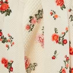 Pre Owned Alice + Olivia Cream Floral Intarsia Wool Puff Sleeve Kitty Cardigan L