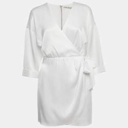Pre Owned Alice + Olivia White Satin Tie Detail Mini Dress M 