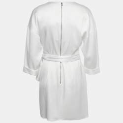 Pre Owned Alice + Olivia White Satin Tie Detail Mini Dress M 