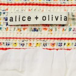 Pre Owned Alice + Olivia Beige Floral Print Linen & Cotton Tiered Melony Midi Skirt L  