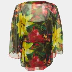 Pre Owned Alice + Olivia Multicolor Flower Butterfly Print Crepe Top M