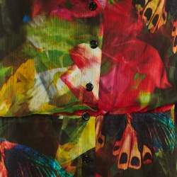 Pre Owned Alice + Olivia Multicolor Flower Butterfly Print Crepe Top M