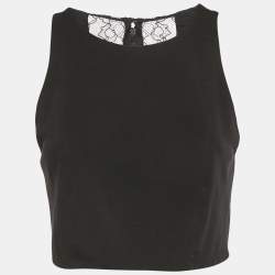 Pre Owned Alice + Olivia Black Lace Trim Jersey Zip-Up Crop Top M