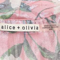 Pre Owned Alice + Olivia Metallic Pink Flora Print Lurex Knit Neck Tie Top M