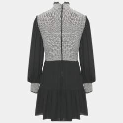 Pre Owned Alice + Olivia Black Embroidered Detail Crepe Elvira Tiered Mini Dress M