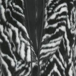 Pre Owned Alice + Olivia Black /White Animal Print Faux Fur Detachable Hood Coat M