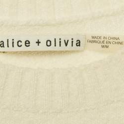 Pre Owned Alice + Olivia White Girl Applique Stretch Knit Sweater M
