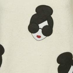 Pre Owned Alice + Olivia White Girl Applique Stretch Knit Sweater M