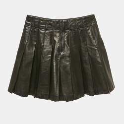 Pre Owned Alice + Olivia Black Leather Pleated Mini Skirt S