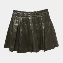 Pre Owned Alice + Olivia Black Leather Pleated Mini Skirt S