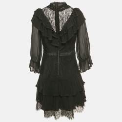 مملوكة مسبقًا Alice + Olivia Black Crepe Lace Detail Mini Dress M