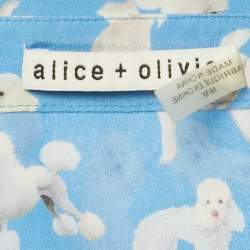 مملوكة مسبقًا قميص أليس + أوليفيا ياقة متموجة كم مكشكش حرير طباعة كلاب أزرق مقاس متوسط (ميديم)