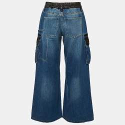 Pre Owned Alice + Olivia Blue Cotton Blend Low Rise Joette Cargo Jeans S Waist 27"