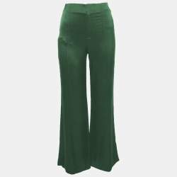 Pre Owned Alice + Olivia Green Satin Wide Leg Trousers S 