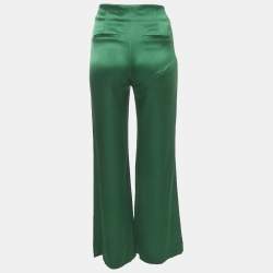 مملوكة مسبقًا Alice + Olivia Green Satin Wide Leg Trousers S 