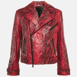 مملوكة مسبقًا Alice + Olivia Pink/Black Snake-Effect Leather Biker Jacket S