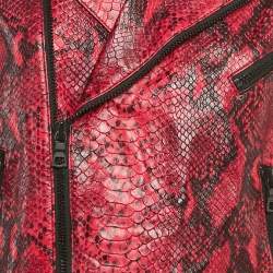 Pre Owned Alice + Olivia Pink/Black Snake-Effect Leather Biker Jacket S