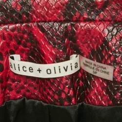 Pre Owned Alice + Olivia Pink/Black Snake-Effect Leather Biker Jacket S