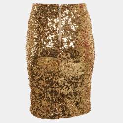 Pre Owned Alice + Olivia Gold Sequin Ramos Pencil Skirt XS