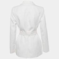 مملوكة مسبقًا بليزر أليس + أوليفيا أبيض مزيج من الكتان مفتوح من الأمام بحزام مقاس صغير - سمول