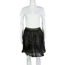 Alice + Olivia Black Mesh Overlay Sequin Embellished Gathered Skirt M