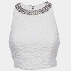 Pre Owned Alice + Olivia White Jacquard Embellished Crop Top S