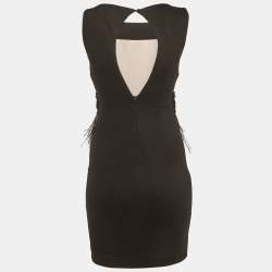 Pre Owned Alice + Olivia Black Feather Trim Crepe Marigay Rosette Mini Dress XS