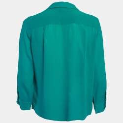 مملوكة مسبقًا Alice + Olivia Teal Blue Silk Draped Blouse S