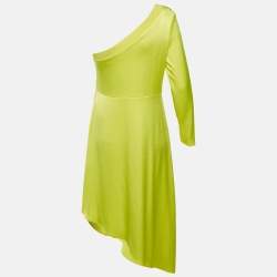 Pre Owned Alice + Olivia Neon Yellow Satin Dora Asymmetrical Dress L