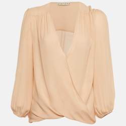 مملوكة مسبقًا Alice + Olivia Light Pink Silk Wrap Blouse L