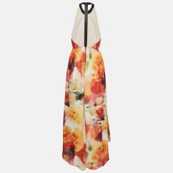 Pre Owned فستان ماكسي أليس + أوليفيا شيفون بألوان متعددة بتقليم جلد صغير