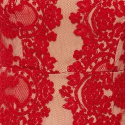 Pre Owned Alice + Olivia Red Floral Lace Sleeveless Gown M