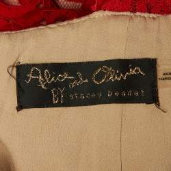 Pre Owned Alice + Olivia Red Floral Lace Sleeveless Gown M