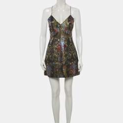 Pre Owned Alice + Olivia Black Floral Jacquard Strappy Mini Dress S