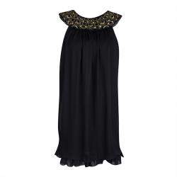 Pre Owned Alice + Olivia Black Embellished Neck Detail Sleeveless Silk Trapeze Dress XS