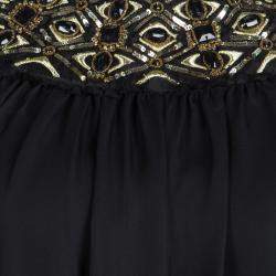 Pre Owned Alice + Olivia Black Embellished Neck Detail Sleeveless Silk Trapeze Dress XS