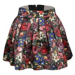 Pre Owned Alice + Olivia Multicolor Floral Print Pleated Fizer Satin Mini Skirt S 