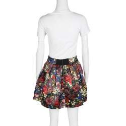 Pre Owned Alice + Olivia Multicolor Floral Print Pleated Fizer Satin Mini Skirt S 