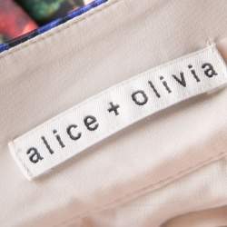 Pre Owned Alice + Olivia Multicolor Floral Print Pleated Fizer Satin Mini Skirt S 