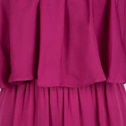 Pre Owned Alice + Olivia Cranberry Silk Dora Ruffled Off Shoulder Dress S