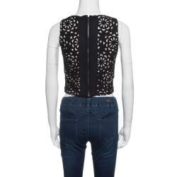 Pre Owned توب آليس + أوليفيا ليلا أسود مورد قصات ليزر بلا أكمام S