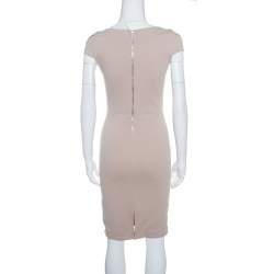 Pre Owned Alice + Olivia Employed Beige Stretch Jersey Cap Sleeve Sheath Dress M