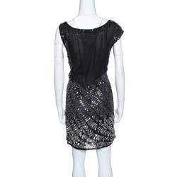 Pre Owned Alice + Olivia Black and Silver Sequin Embellished Sleeveless Charlie Dress L