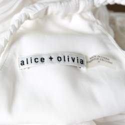 Pre Owned Alice + Olivia White Plisse Plunge Neck Naomi Goddess Gown S