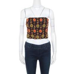 Pre Owned Alice + Olivia Black Beaded Strapless Saraphina Top S